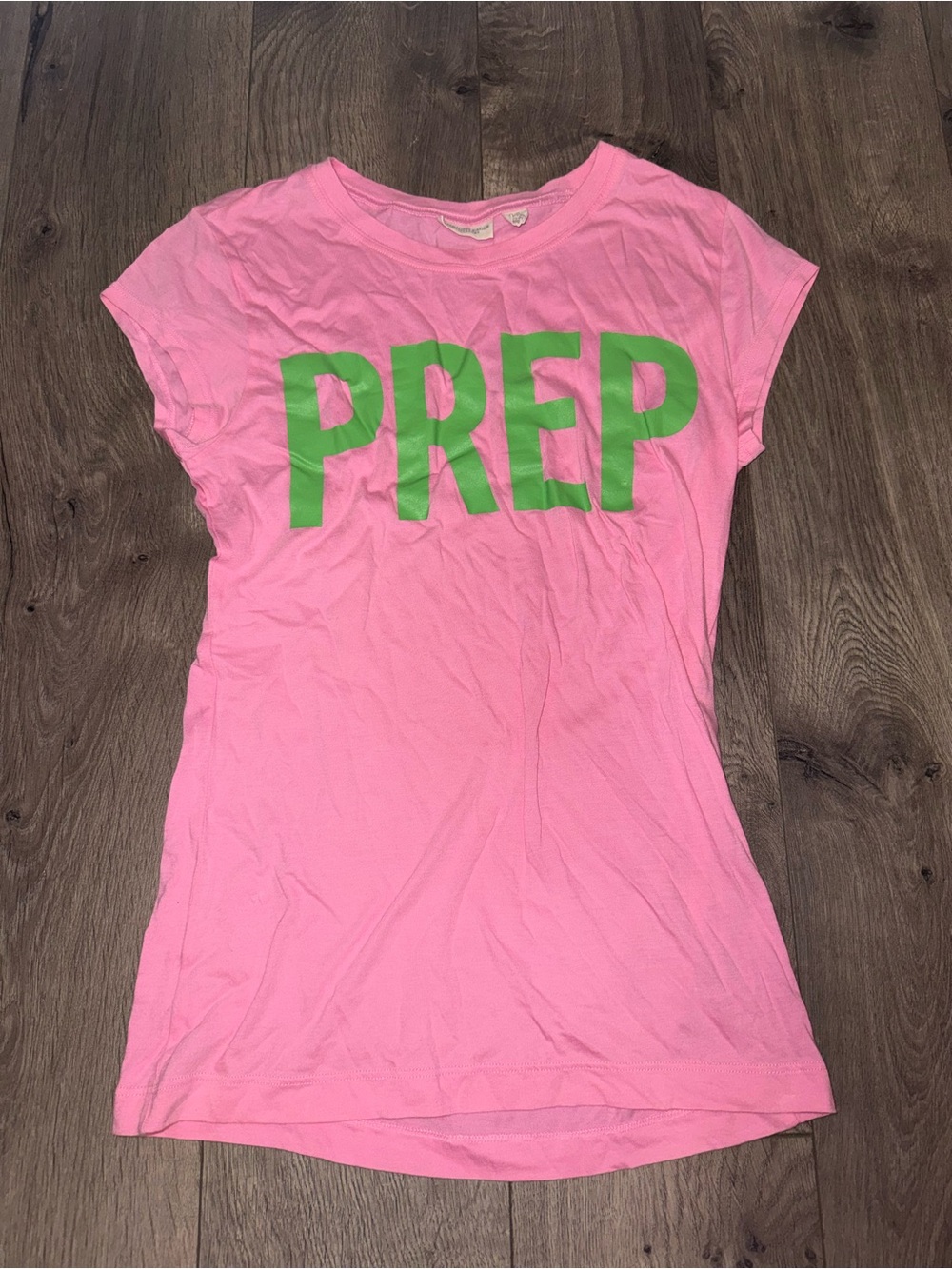 American Eagle Outfitters Pink Tee with Green PREP Print